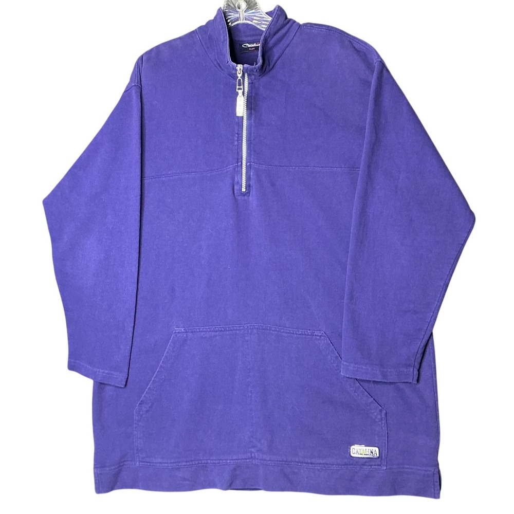Catalina Plus Womens Purple Quarter Zip Pullover Cotton Sweatshirt Size 1X